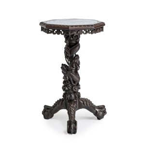 A Chinese carved hongmu table with a blue and white 'Dragons' plaque — photo 2