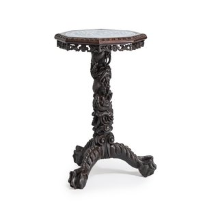 A Chinese carved hongmu table with a blue and white 'Dragons' plaque — photo 5