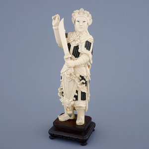 A Chinese carved ivory figure of a female warrior on a wooden base, late 19th C. — photo 1