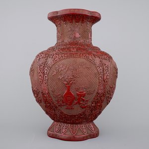 A Chinese carved lacquer vase with a gilt Qianlong mark, 18th C. — photo 1