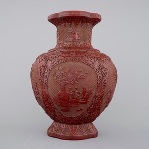 A Chinese carved lacquer vase with a gilt Qianlong mark, 18th C. — photo 3