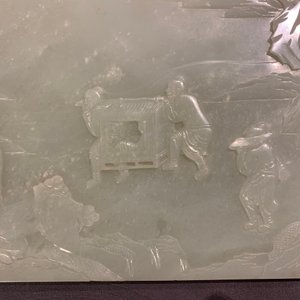 A Chinese carved pale celadon jade and hardwood table screen, 19/20th C. — photo 22