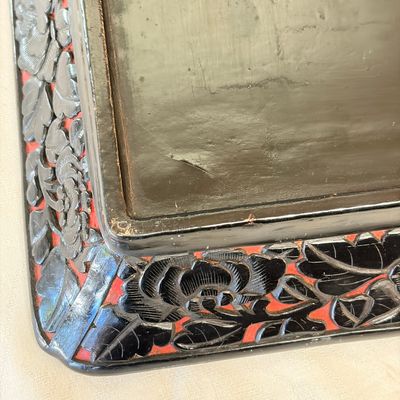 A Chinese carved red and black cinnabar lacquer square tray — photo 9