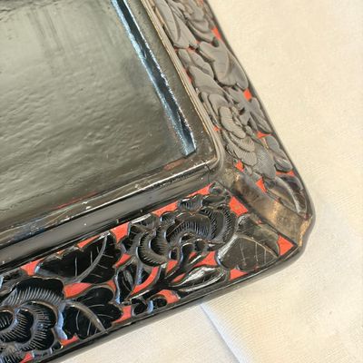A Chinese carved red and black cinnabar lacquer square tray — photo 10