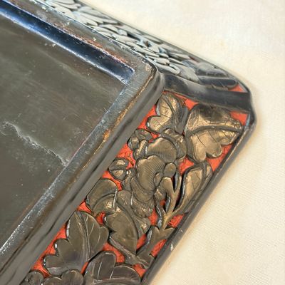 A Chinese carved red and black cinnabar lacquer square tray — photo 11