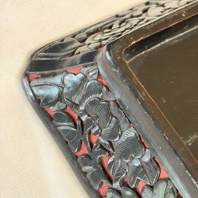 A Chinese carved red and black cinnabar lacquer square tray — photo 12