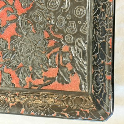 A Chinese carved red and black cinnabar lacquer square tray — photo 3