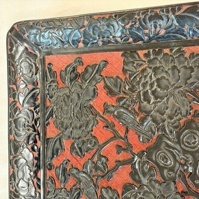 A Chinese carved red and black cinnabar lacquer square tray — photo 4