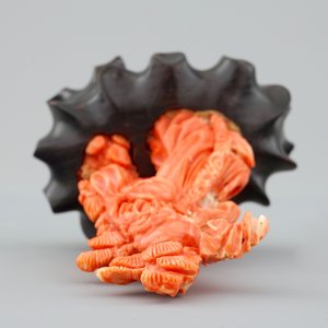 A Chinese carved red coral figure of Shou Lao on a wooden stand, 19/20th C. — 照片 5