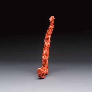 A Chinese carved red coral 'Goddess and Boy' group, 19/20th C. — 照片 2