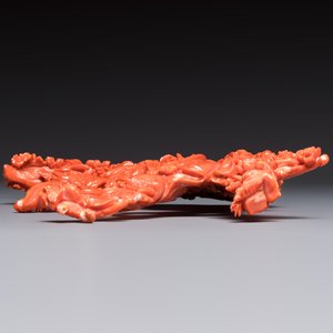 A Chinese carved red coral 'Goddess and Boy' group, 19/20th C. — 照片 6