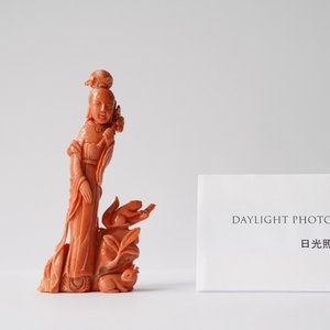 A Chinese carved red coral group of a lady, a squirrel and a rabbit, 19/20th C. — 照片 10