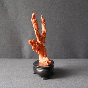 A Chinese carved red coral group of a lady among blossoming branches, 19th C. — photo 8