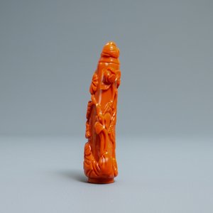 A Chinese carved red coral snuff bottle with birds and flowers, 19/20th C. — 照片 2