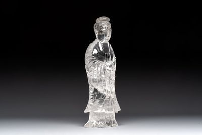 A Chinese carved rock crystal Guanyin, 20th C.