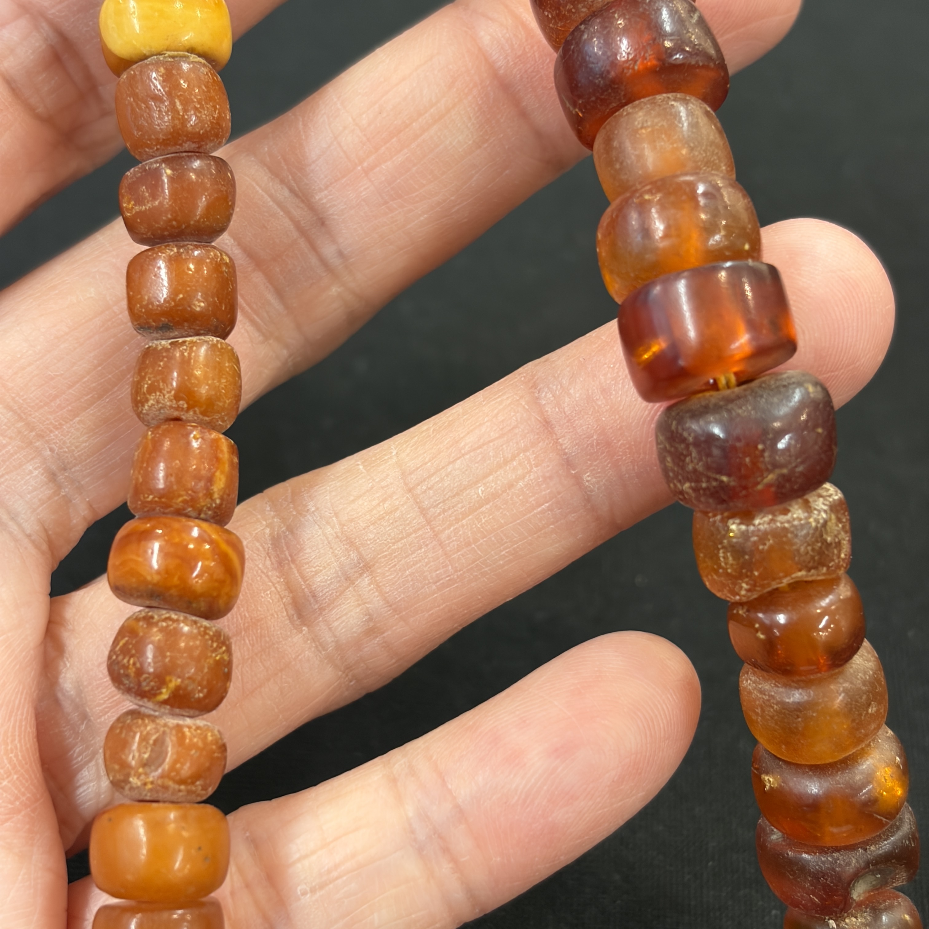 A Chinese carved seed prayer beads and amber beads — photo 7