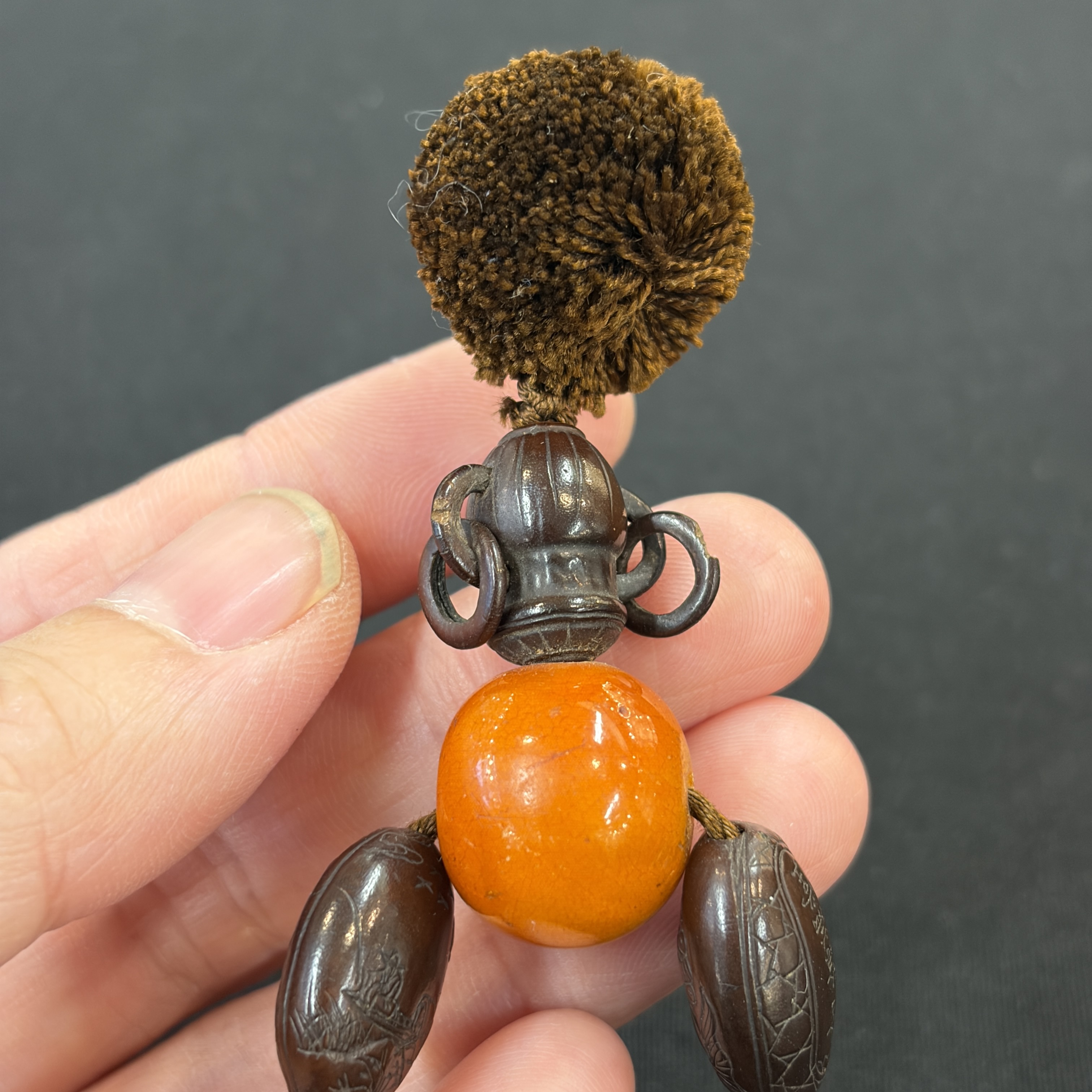 A Chinese carved seed prayer beads and amber beads — photo 12