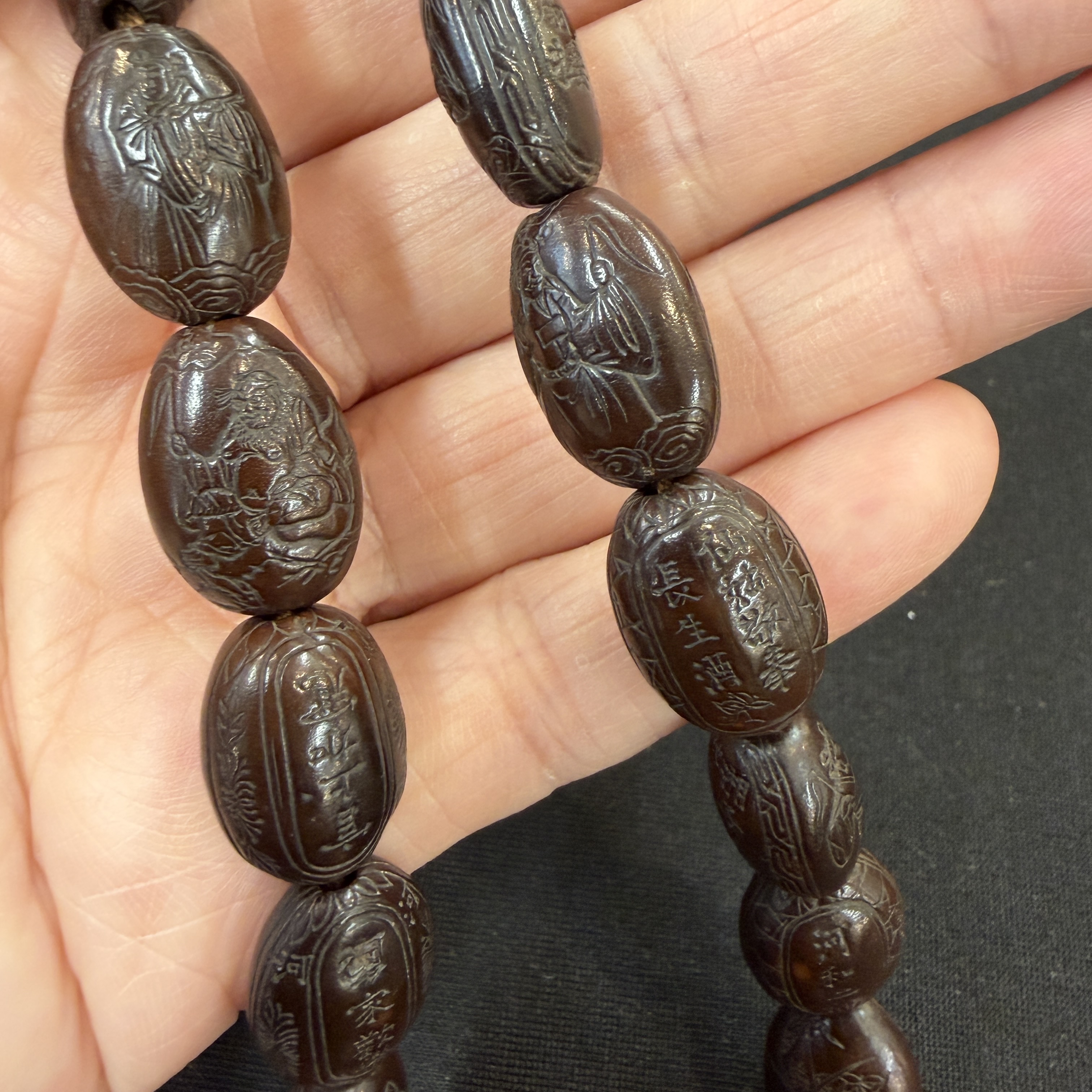 A Chinese carved seed prayer beads and amber beads — photo 15