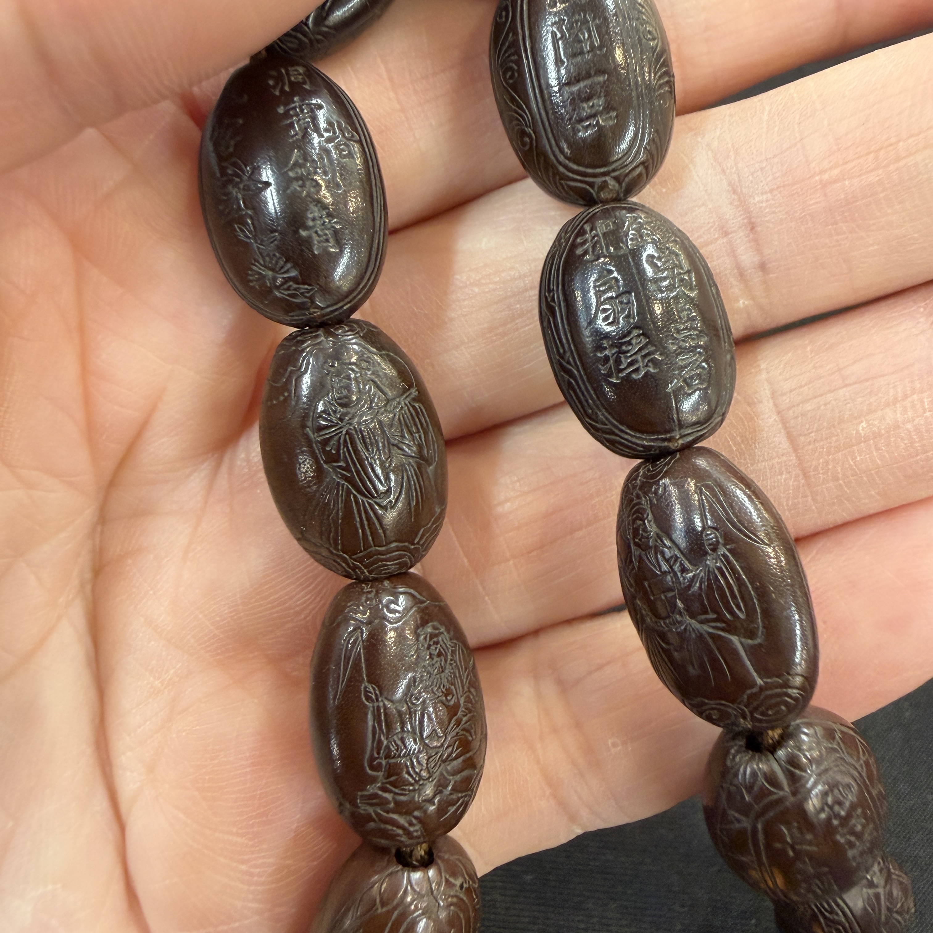 A Chinese carved seed prayer beads and amber beads — photo 16