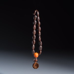 A Chinese carved seed prayer beads and amber beads — photo 2