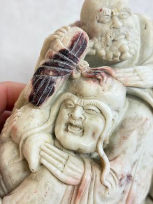 A Chinese carved soapstone 'Luohan' group on a wooden stand, Republic — 照片 7