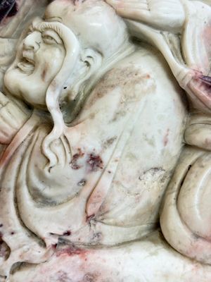 A Chinese carved soapstone 'Luohan' group on a wooden stand, Republic — 照片 10