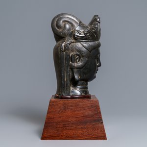 A Chinese carved stone head of Guanyin, prob. Ming — 照片 5
