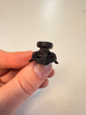 A Chinese carved white jade 'Geese' snuff bottle on a wooden stand — photo 19