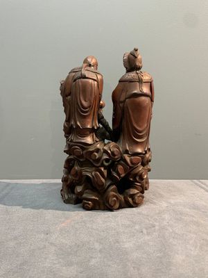 A Chinese carved wooden 'Fu Lu Shou' group, 19/20th C. — photo 3
