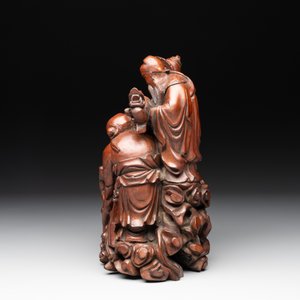 A Chinese carved wooden 'Fu Lu Shou' group, 19/20th C. — photo 3