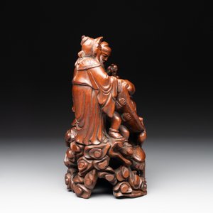 A Chinese carved wooden 'Fu Lu Shou' group, 19/20th C. — photo 5