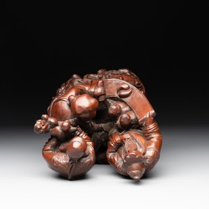 A Chinese carved wooden 'Fu Lu Shou' group, 19/20th C. — photo 6