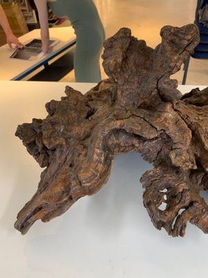A Chinese carved wooden group and a natural root sculpture, 20th C. — photo 4