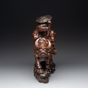A Chinese carved wooden group of a boy riding a water buffalo, 20th C. — photo 3