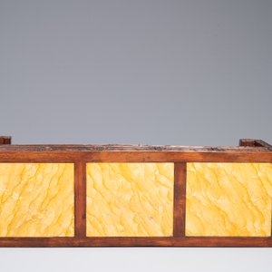 A Chinese carved wooden stand and a low table with marble tops, 19th C. — photo 6