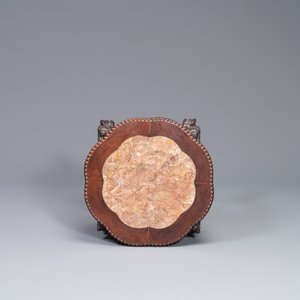 A Chinese carved wooden stand and a low table with marble tops, 19th C. — photo 9