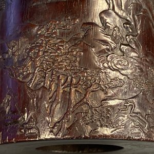A Chinese carved zitan wood brush pot with a mountainous landscape, 17/18th C. — photo 21
