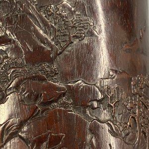 A Chinese carved zitan wood brush pot with a mountainous landscape, 17/18th C. — 照片 24