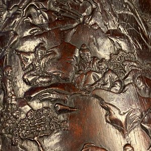 A Chinese carved zitan wood brush pot with a mountainous landscape, 17/18th C. — 照片 26