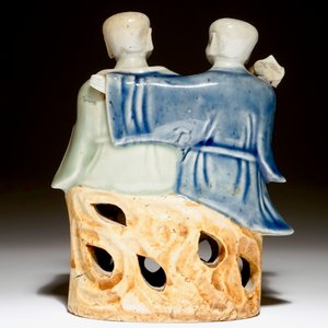 A Chinese celadon and blue-white glazed group of the Hehe Er Xian twins, Qianlong — photo 4