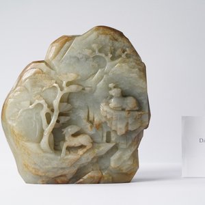A Chinese celadon and russet jade mountain landscape with deer and cranes, Qing — photo 8