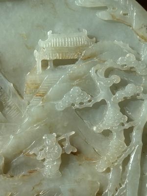 A Chinese celadon and russet jade plaque with landscape design, 19th C. — photo 12