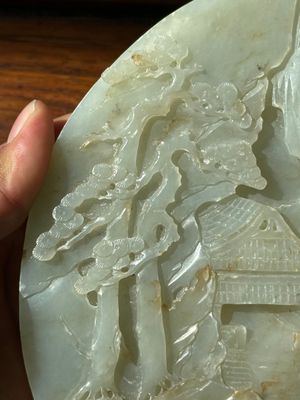 A Chinese celadon and russet jade plaque with landscape design, 19th C. — photo 4