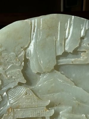 A Chinese celadon and russet jade plaque with landscape design, 19th C. — photo 5
