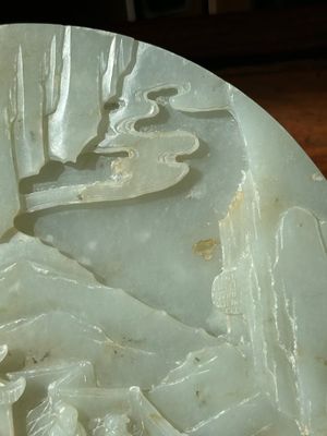 A Chinese celadon and russet jade plaque with landscape design, 19th C. — photo 6