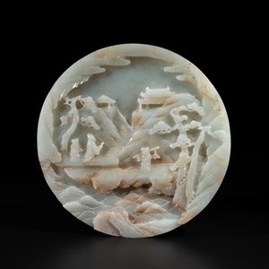 A Chinese celadon and russet jade plaque with landscape design, 19th C. — photo 2
