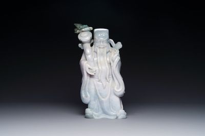 A Chinese celadon and white jade figure of Lu Xing, 20th C.