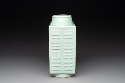 A Chinese celadon-glazed 'trigrams' 'cong' vase, Guangxu mark and of the period