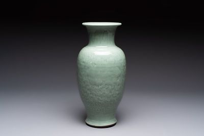 A Chinese celadon-glazed vase with floral design, Qianlong