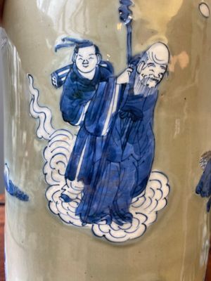 A Chinese celadon-ground blue, white and copper-red rouleau vase, Kangxi — 照片 6